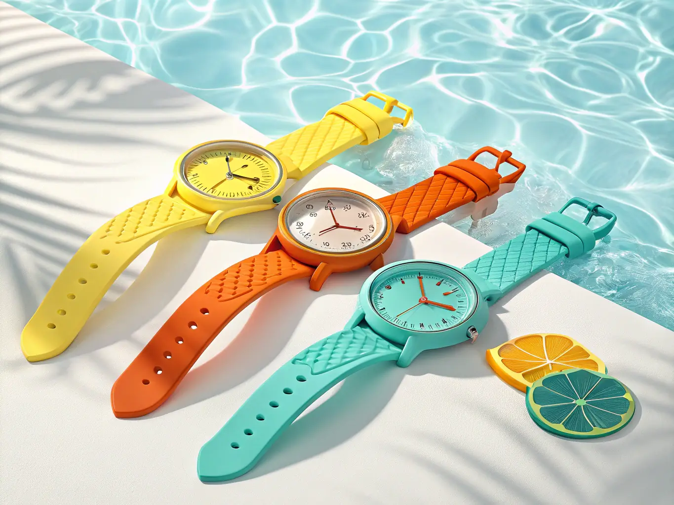 A vibrant image displaying a selection of modern and sporty watches with colorful straps and digital displays, emphasizing their contemporary and active lifestyle appeal.