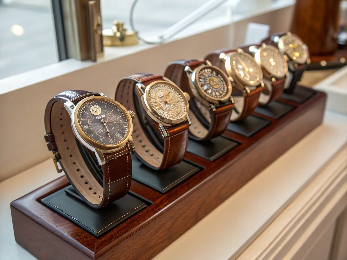 A high-quality image showcasing a collection of classic watches with leather straps and minimalist dials, arranged to highlight their timeless appeal and sophisticated design.