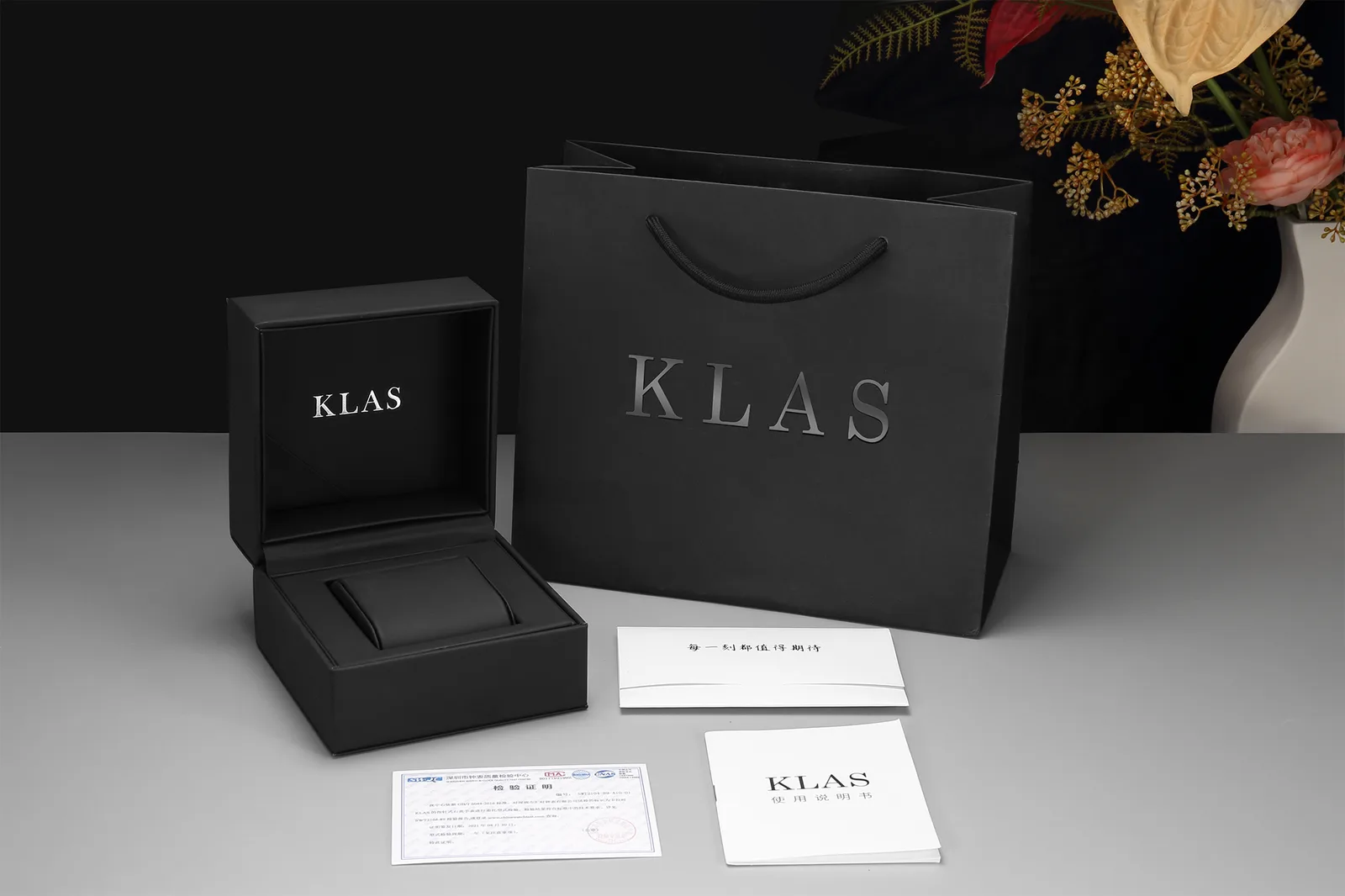 Custom branded watch box, bag and warranty card