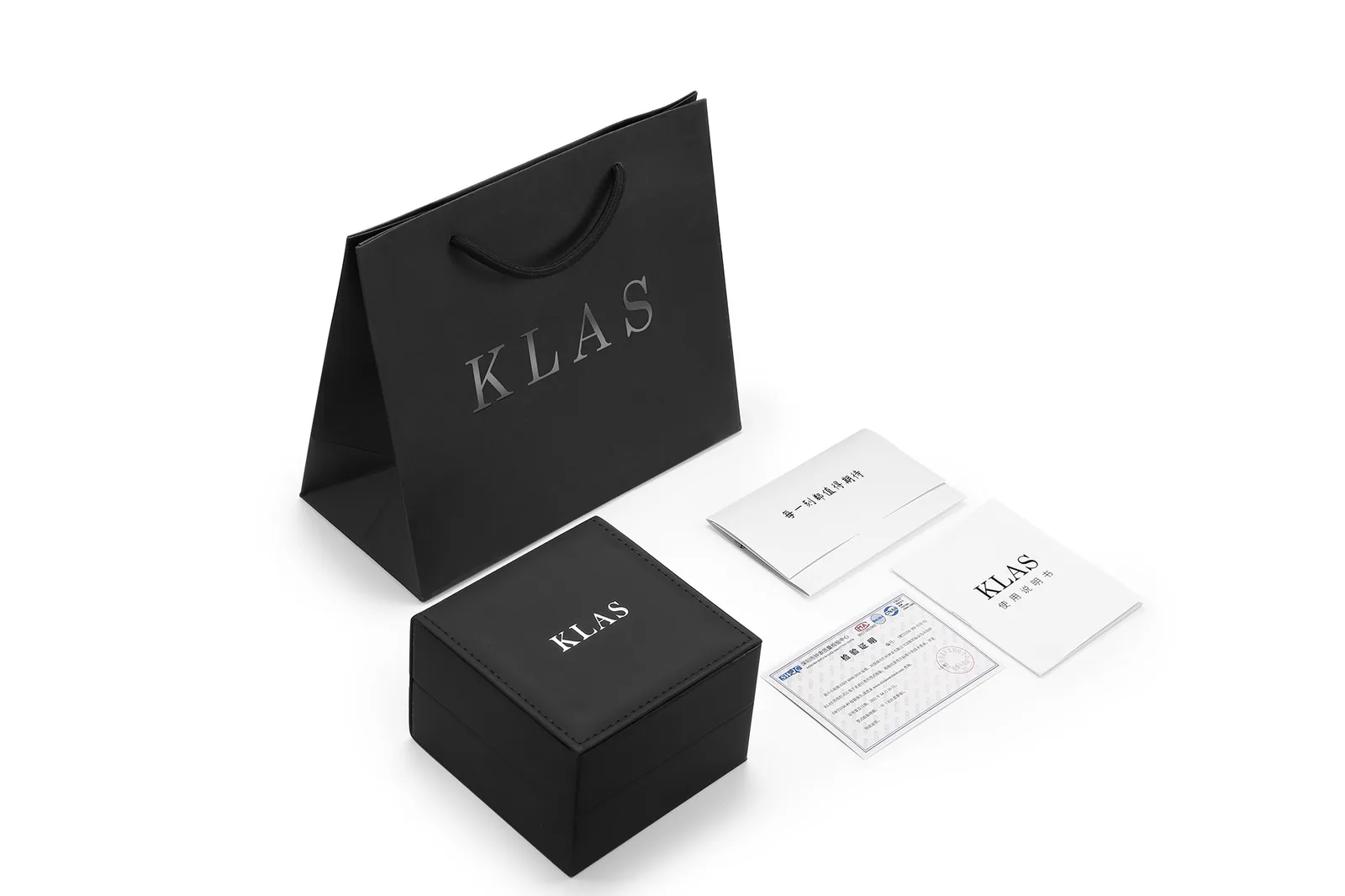 Branded watch box, gift bag and warranty card for a private label watch